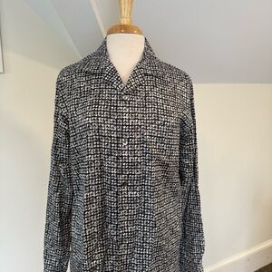 Theory Black White Button Down Long Sleeve Top